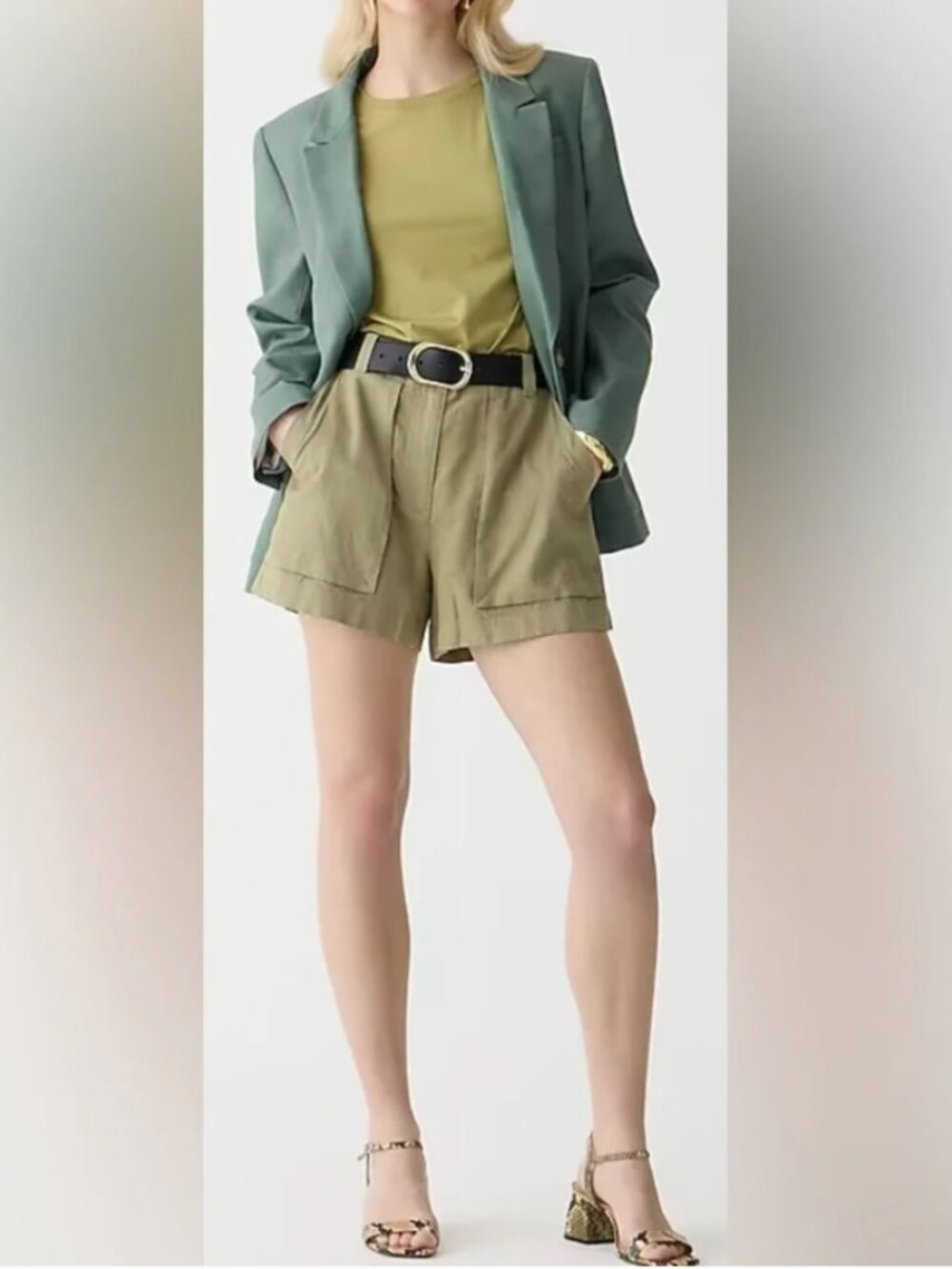 J. Crew Seaside Cargo Brown Green Utility Linen Blend Shorts 14